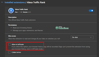 Allow in Private untuk ekstensi di MS Edge