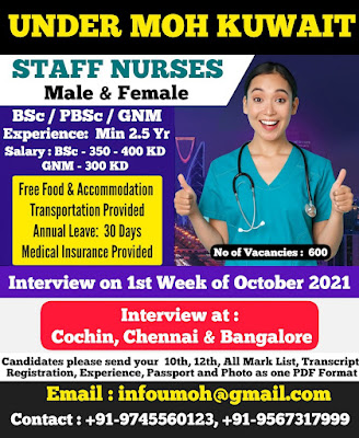 Urgently Required Male and Female Nurses to Under MOH - Kuwait