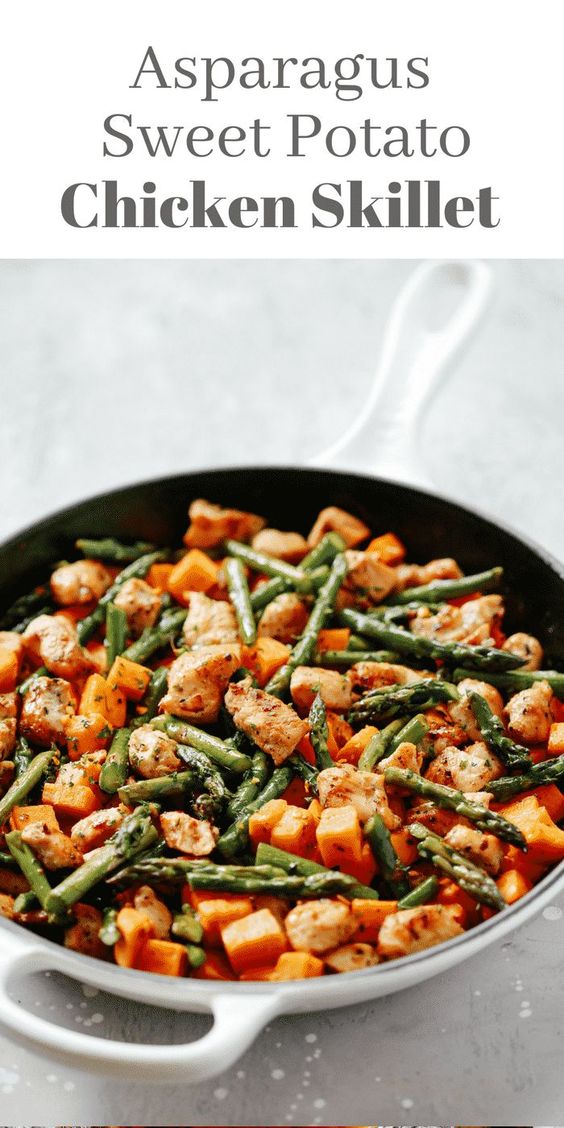 This Asparagus Sweet Potato Chicken Skillet recipe is a delicious, healthy, and easy-to-make meal that will be on your dinner table in less than 30 minutes. This Asparagus Sweet Potato Chicken Skillet recipe is a delicious, healthy, and easy-to-make meal that will be on your dinner table in less than 30 minutes.
