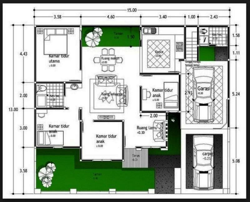 11 denah  rumah  4 kamar  tidur  1 lantai 2  lantai mushola