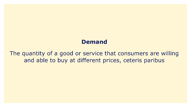 The quantity of a good or service that consumers are willing and able to buy at different prices, ceteris paribus.