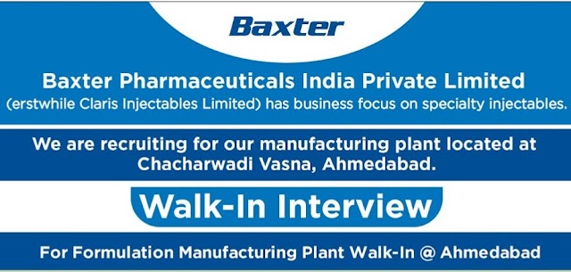 Baxter Pharma | Walk-in interview for Multiple Positions | 7th April 2019 | Indore