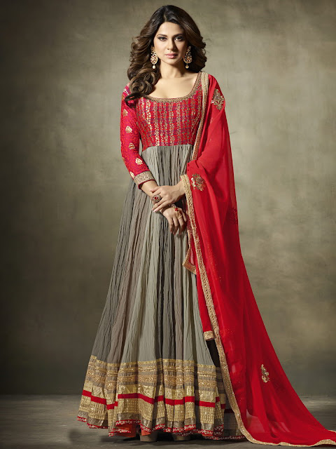 jennifer-winget-red-grey-partywear-anarkali-suit