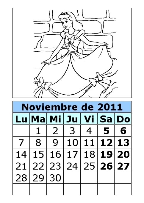 Princesas Para Colorear. Calendario de princesas para