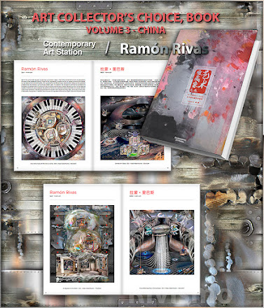 El libro: "Elección del Coleccionista de Arte" / Volumen 3 - CHINA, junto a las Obras de Ramón Rivas, en las páginas 32 a la 35