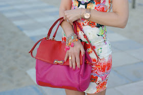 tight floral dress, Fornarina shoes, Marc Jacobs bag