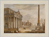 Architectural Fantasy by Charles-Louis Clerisseau - Architecture, Landscape Drawings from Hermitage Museum