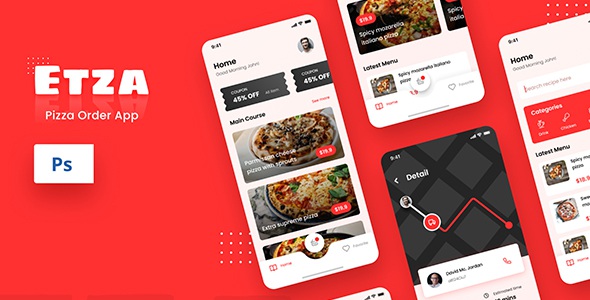 Best Pizza Order iOS App Design PSD Template