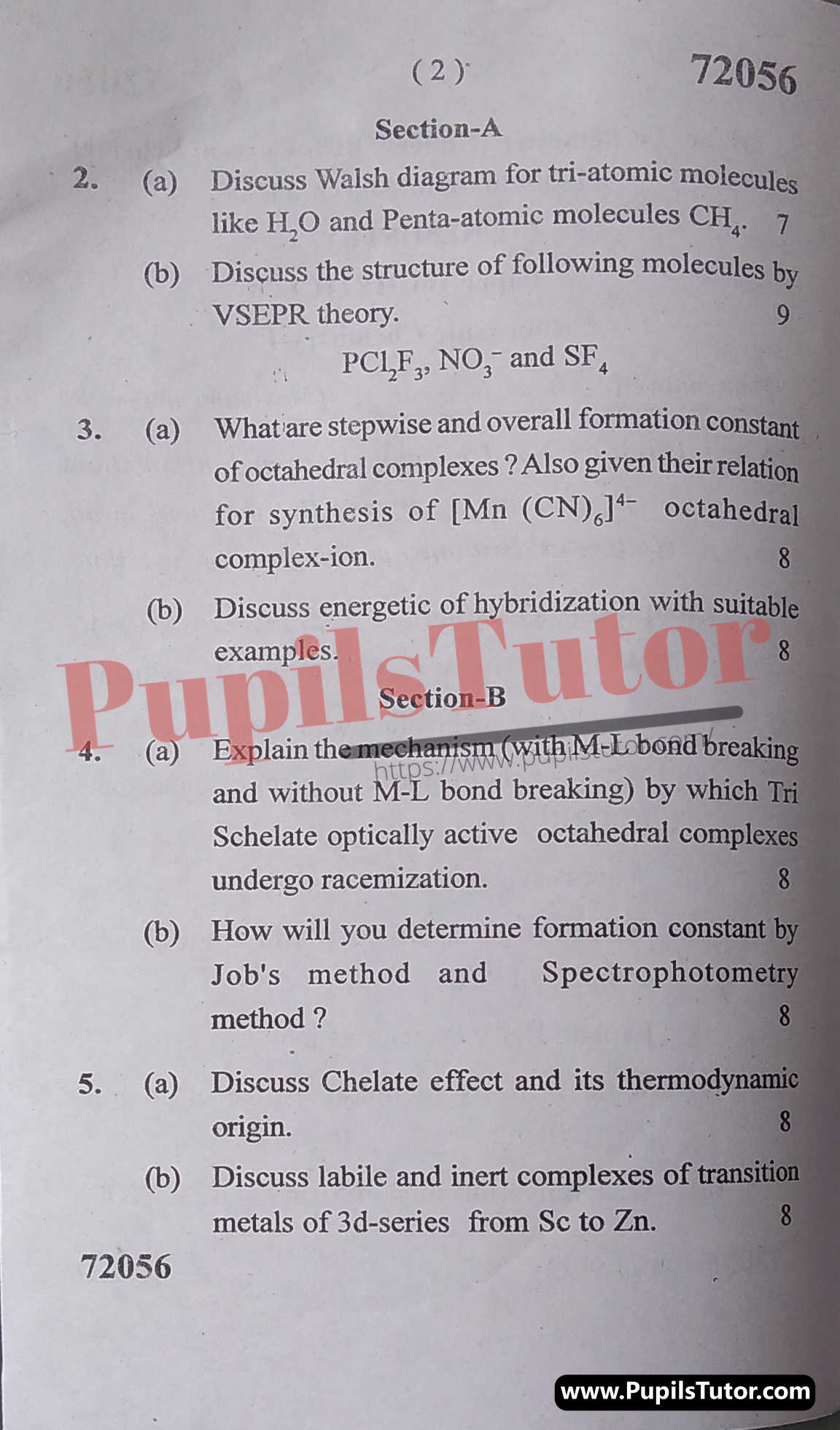 M.D. University M.Sc. [Chemistry] Inorganic Chemistry - I First Semester Important Question Answer And Solution - www.pupilstutor.com (Paper Page Number 2)