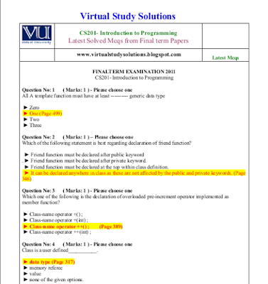 CS201-finalterm solved mcqs with ref. Solved by Moaaz and Asad