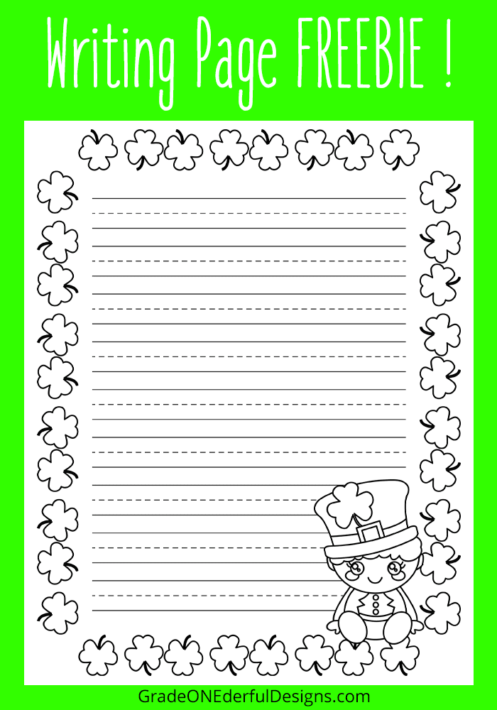 St. Patrick's Day Goodies Galore! Grab this free sheet of writing paper with a cute little leprechaun. It's perfect for early primary students. #stpatricksday #stpatrickswritingpaper #stpatricksforkids #gradeonederful