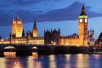 London's Big Ben, River Thames and Parliament Building.