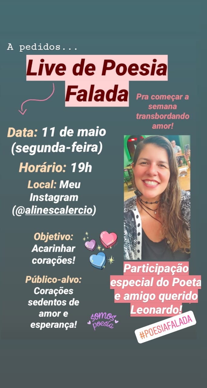 Imagem com informações sobre a live da poesia no instagram @alinescarlecio