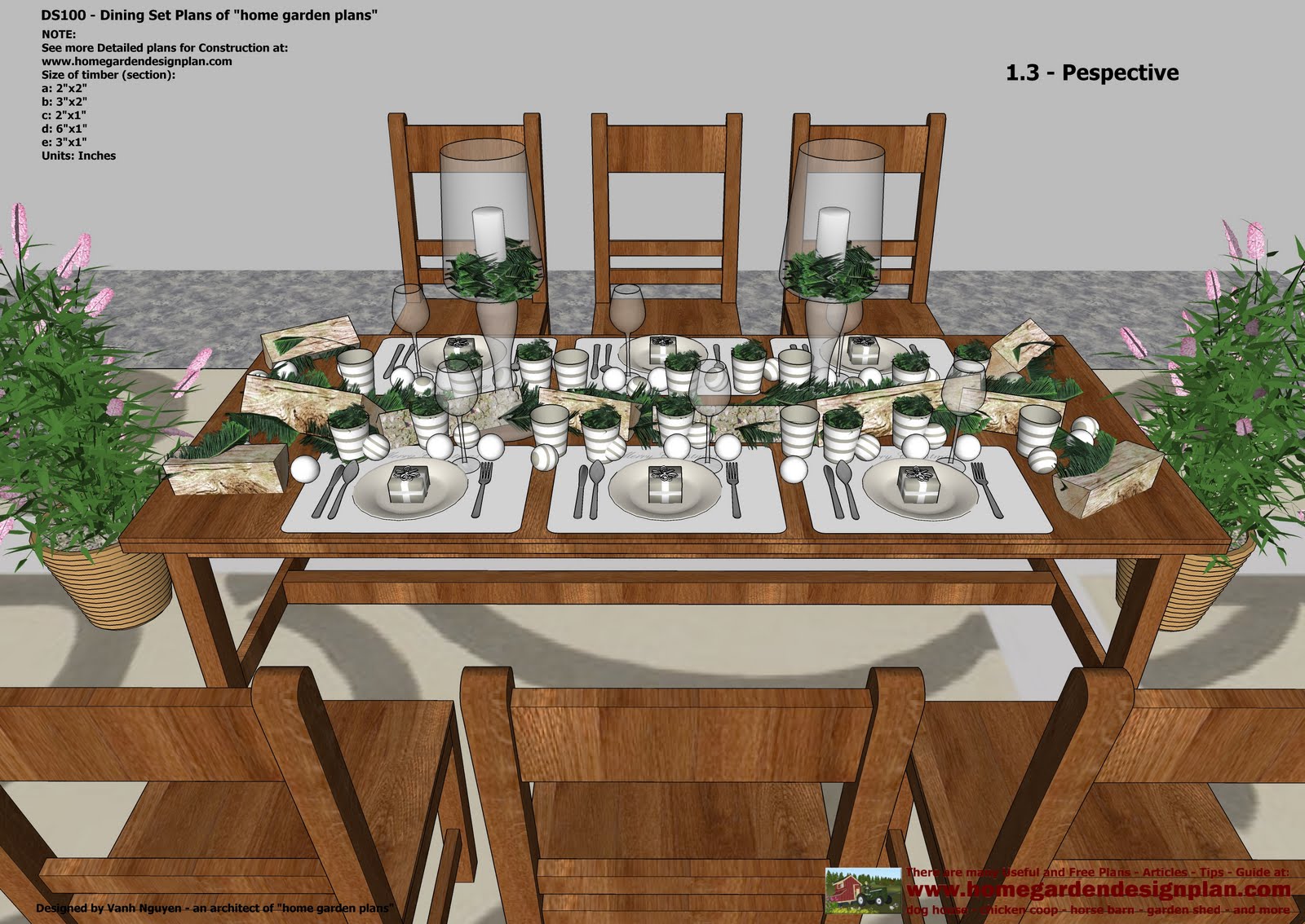 home garden plans: DS100 - Dining Table Set Plans - Woodworking Plans 