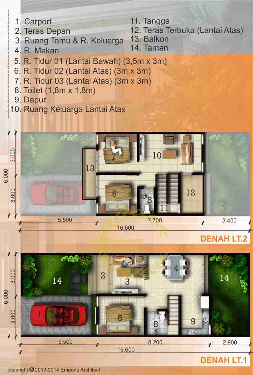 Desain Rumah Minimalis Modern 2 Lantai Lebar 6 Meter Brow Tech