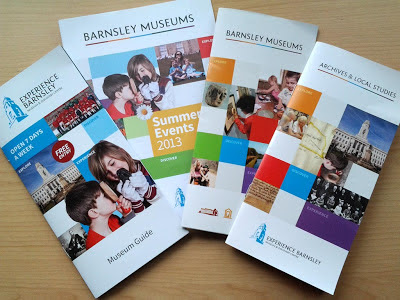 Four leaflets arranged in a fan, Experience Barnsley, Barnsley Museums Summer Events 2013, Barnsley Museums and Archives and Local Studies.