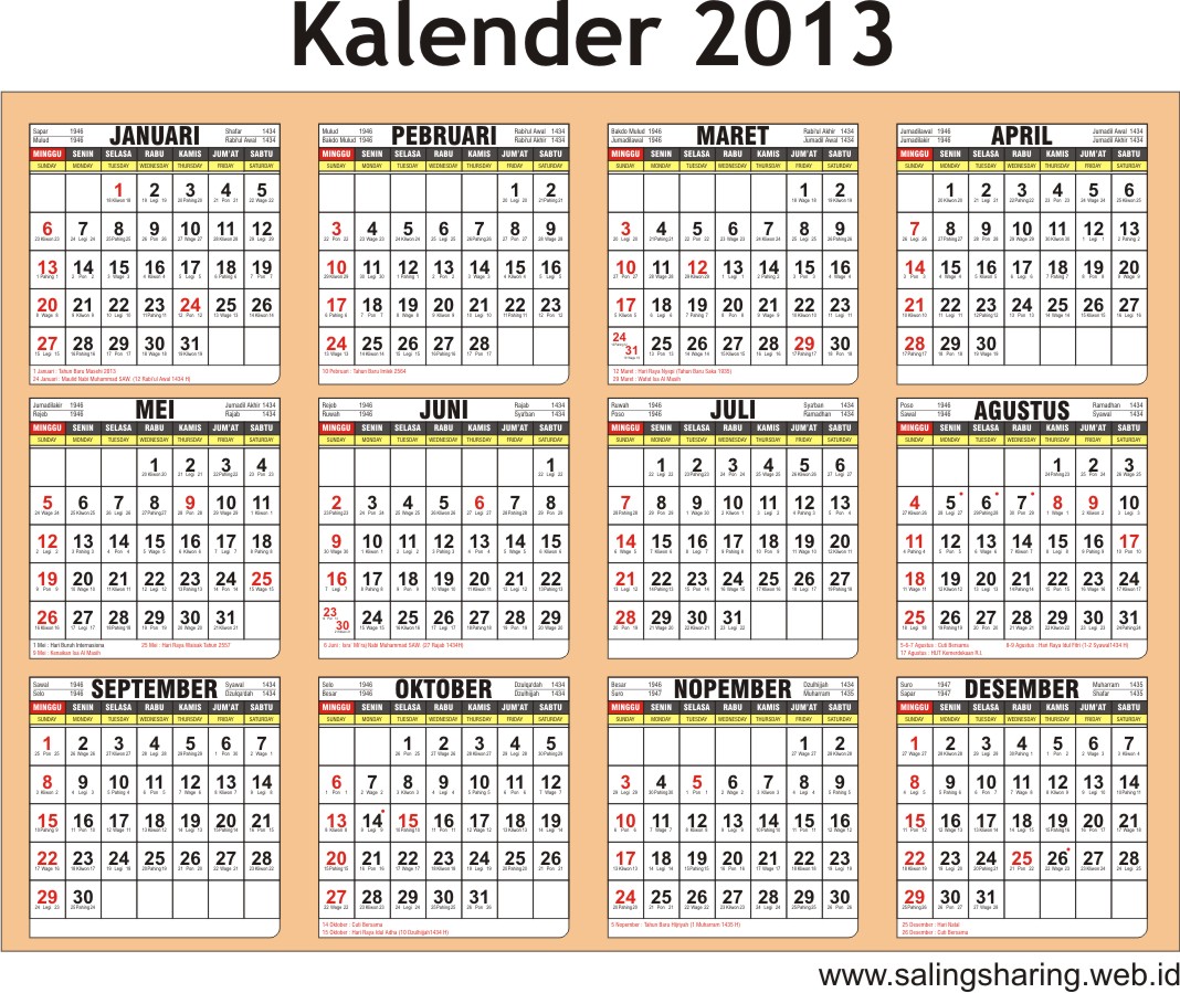 kaos Kalender 2013 Vector Cdr file