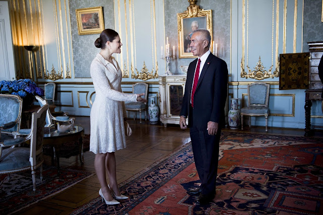 Crown Princess Victoria of Sweden receives Anote Tong, President of the Republic of Kiribati, at the Royal Palace