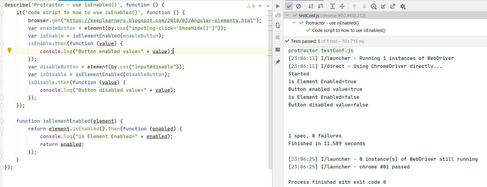 isEnabled() in protractor
