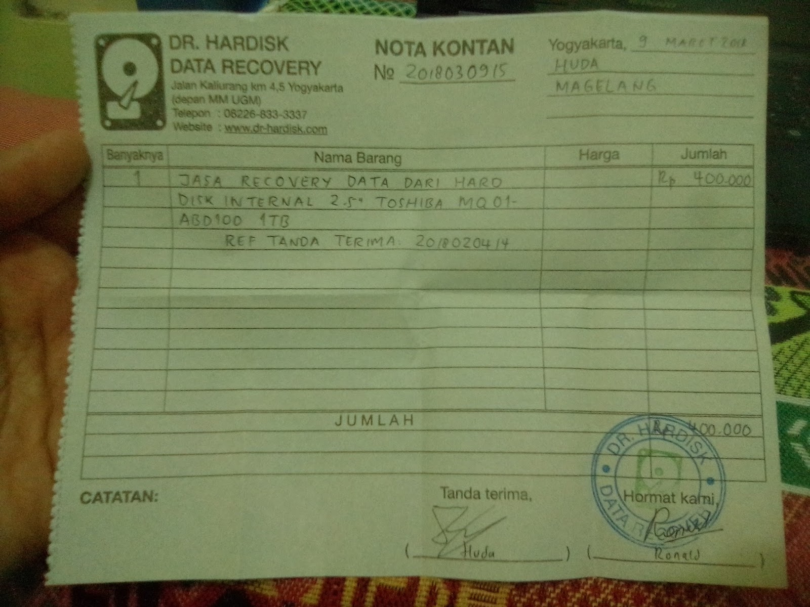 Total Biaya di DR Hardisk Jogja