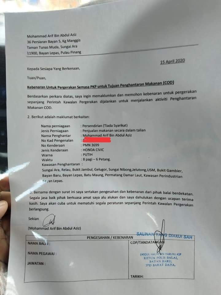 Surat Rasmi Merentas Negeri Pkp - Cangkruk d