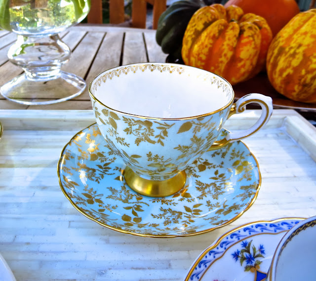 Light blue and gold vintage Tuscan Fine English Bone China tea cup