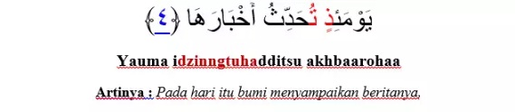 Contoh Bacaan Ikhfa dalam Surat Al-Zalzalah ayat 4