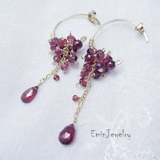 gold filled garnet handmade jewelry earrings necklace bracelet topaz quartz tourmaline pearl wedding bridal rose wire wrapped sterling silver 