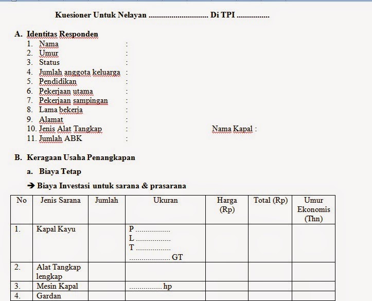 Contoh Kuesioner Nelayan - Alam Ikan