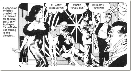 cute girl struts across movie set Frank Frazetta romance comics