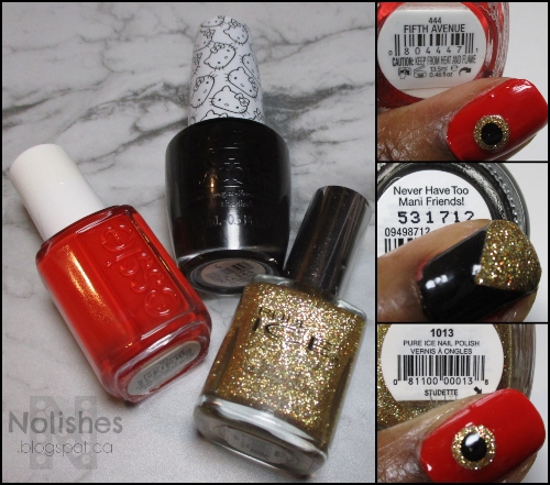 Red, Black and Gold Glitter Mani - Polishes