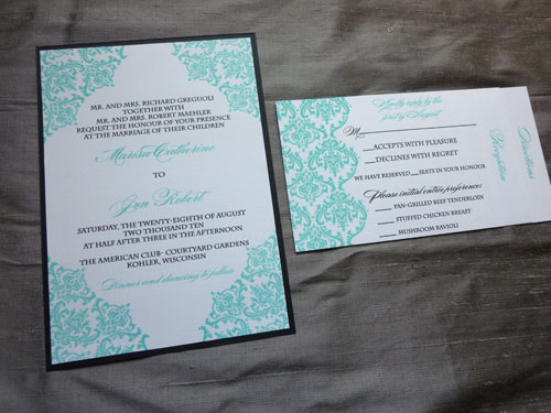 Marisa Jon's Tiffany Blue Damask Wedding Invitations