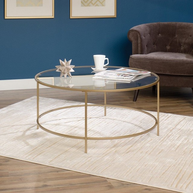 Gold glass coffee table round