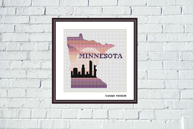 Minnesota state map skyline silhouette cross stitch - Tango Stitch