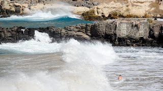 Person gets hit by a wave in Cape Verde