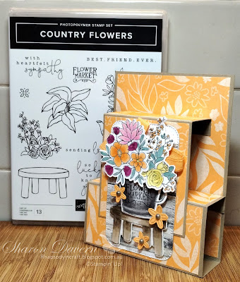 Rhapsody in craft,#rhapsodyincraft,Peach Pie,#peachpie, #colourcreationsbloghop, Country Flowers, Country Flowers Dies, Country Flowers Bundle, Nested Essentials Dies, Country Woods DSP, InColors 2024-26 DSP, Basic Gray & Smoky Slate Pearls, Fancy Fold Card, Double Box Card, Sending Love Card,Stampin' Blends, Stampin' Up!, #stampinup, #artwithheart,#loveitchopit