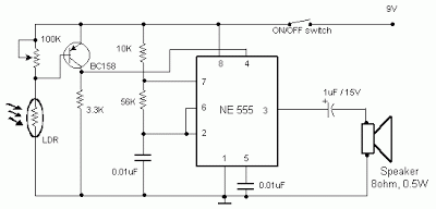  Light Sensor Alarm circuit with NE555