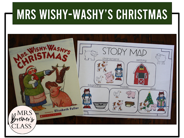 Mrs Wishy-Washy's Christmas book activities unit with literacy printables, reading companion activities, lesson ideas, and a craft for Kindergarten and First Grade