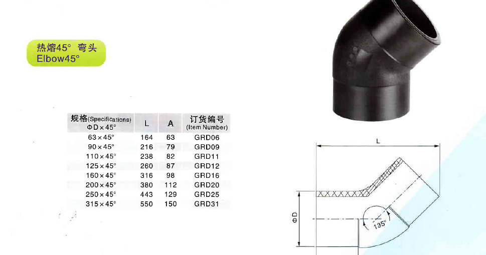 Elbow 45 110 mm Fitting pipa HDPE Harga Fitting Pipa Hdpe