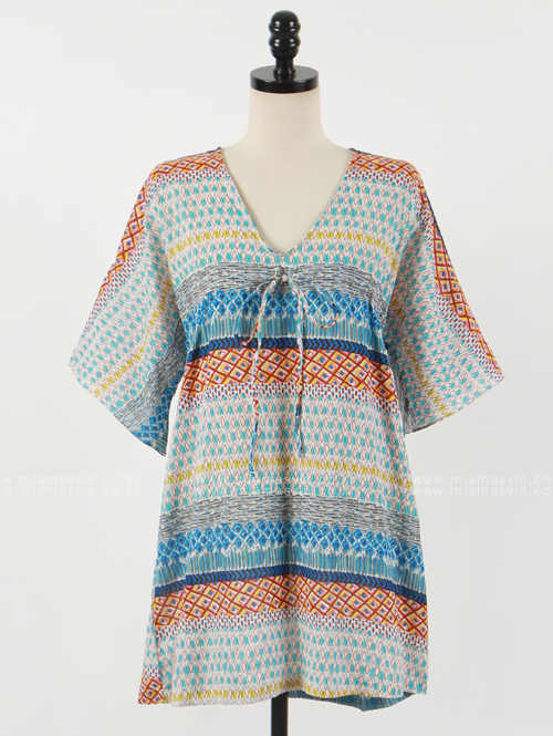 Printed V-Neck Tunic Dress