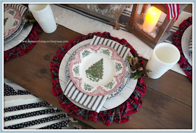 Cottage- Farmhouse- Christmas -Dining -Room- Tablescape-Transferware-Place-Setting--From My Front Porch To Yours