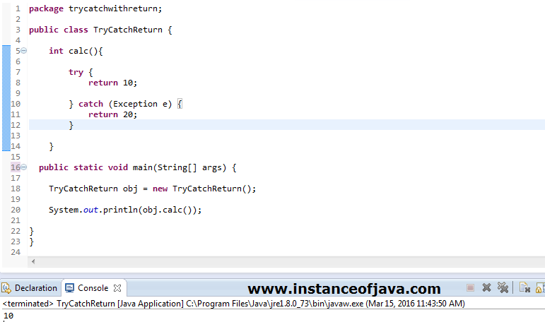 try catch block with return statement