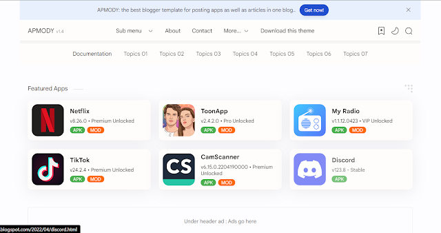 تحميل قالب متجر تطبيقات بلوجر APMODY المدفوع مجانا 2024