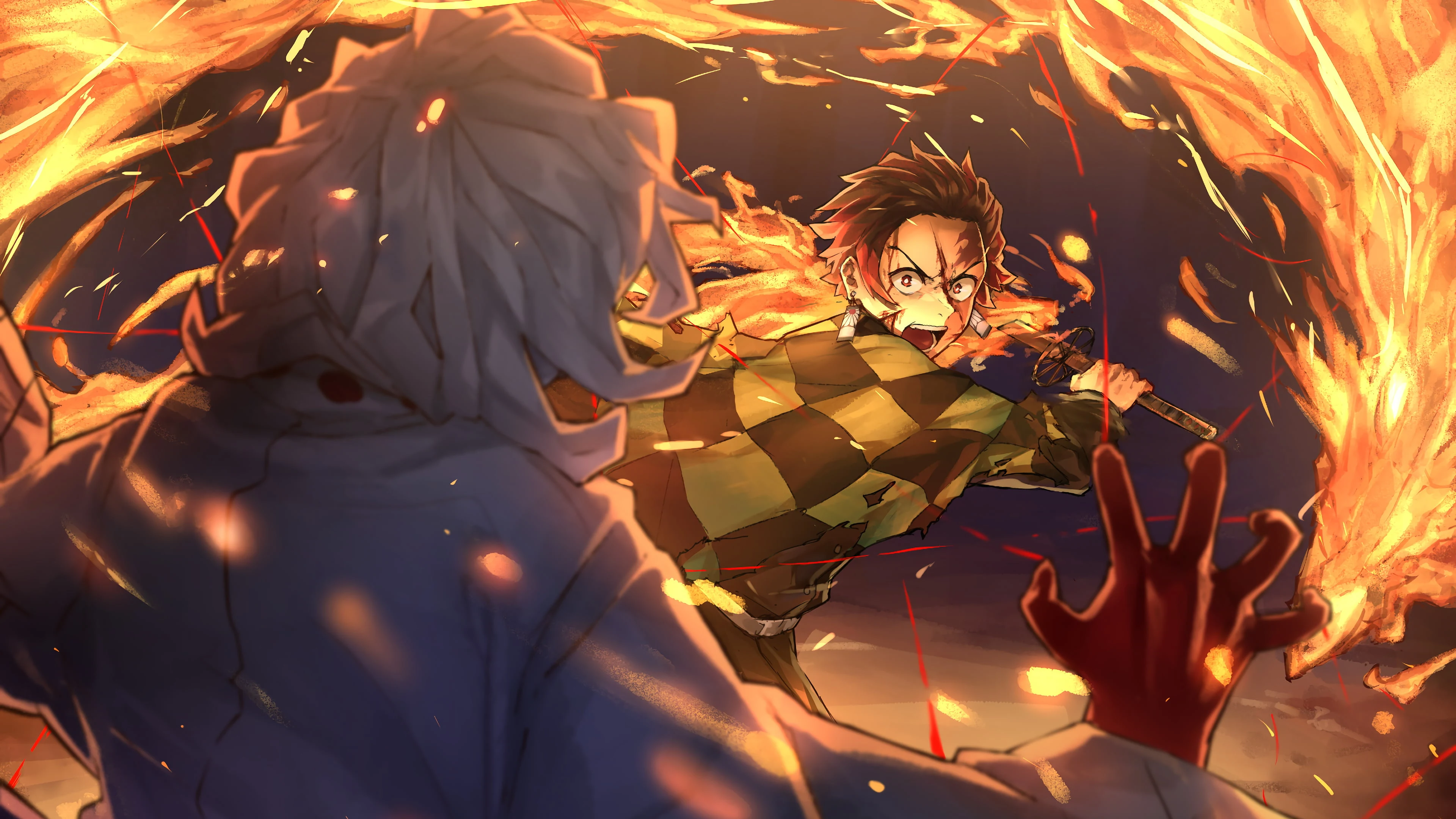 Artwork Tanjiro fights Rui Demon Slayer Wallpaper