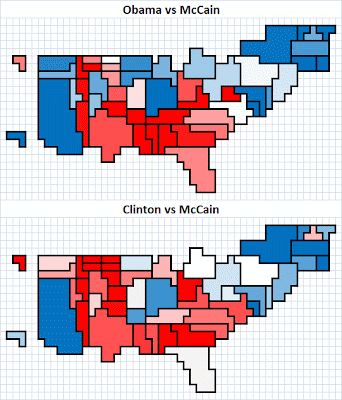 poblano: head-to-head, Obama vs McCain and Clinton vs McCain