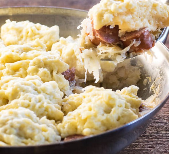 Sauerkraut and Dumplings with Kielbasa #meals #comfortfood