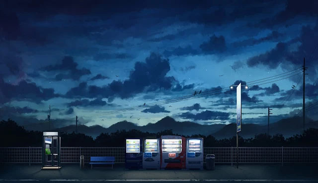 Anime Vending Machines Landscape Background