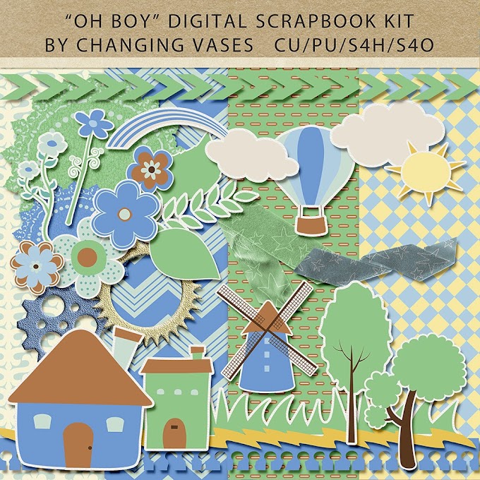 A Boy's World - Digital Scrapbook Kit with Free Word Art Elements