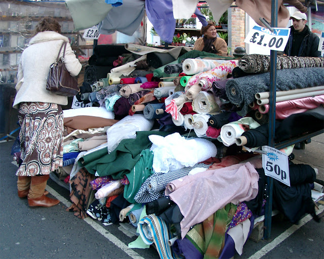 Rolls of fabric, Portobello Road, Notting Hill, London