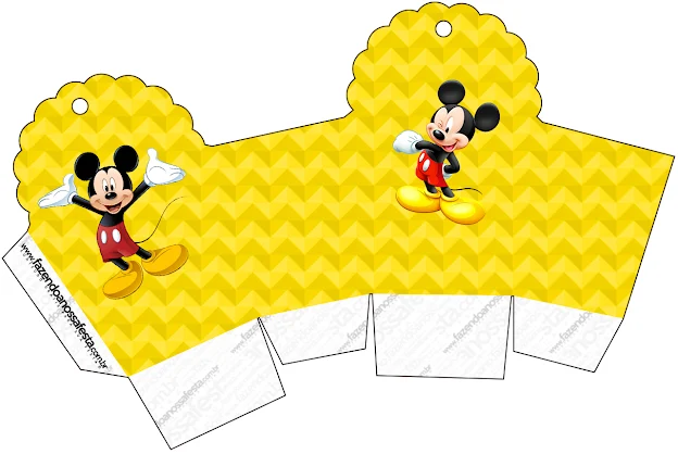 Mickey in Yellow, Zigzag and Red Background: Free Printable Boxes.